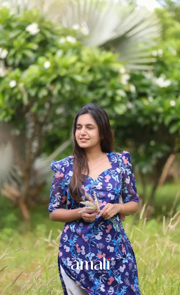 Priyo Organza Kurti - Dark Blue Co-ord sets