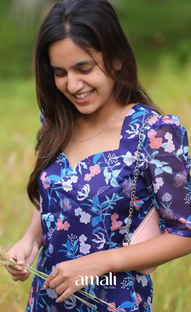 Priyo Organza Kurti - Dark Blue Co-ord sets