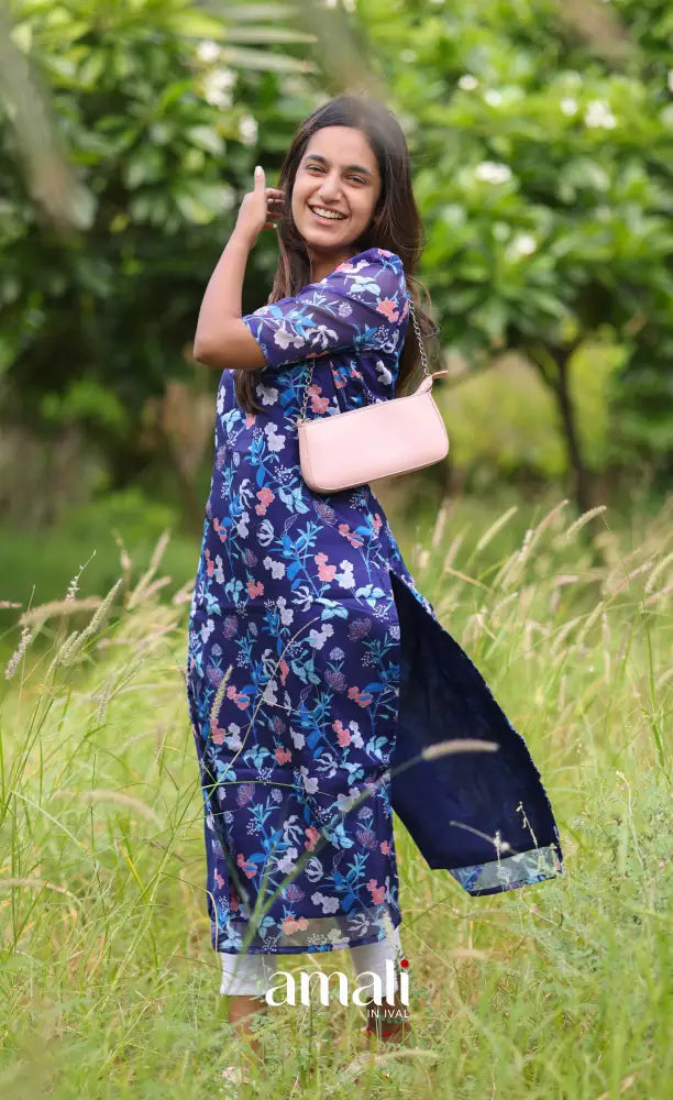 Priyo Organza Kurti - Dark Blue Co-ord sets