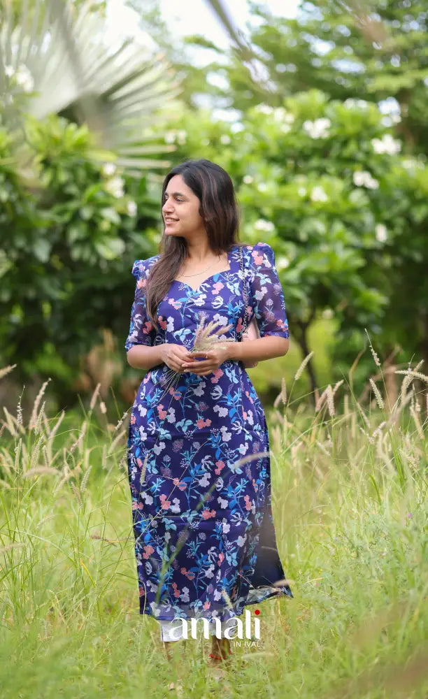 Priyo Organza Kurti - Dark Blue Co-ord sets