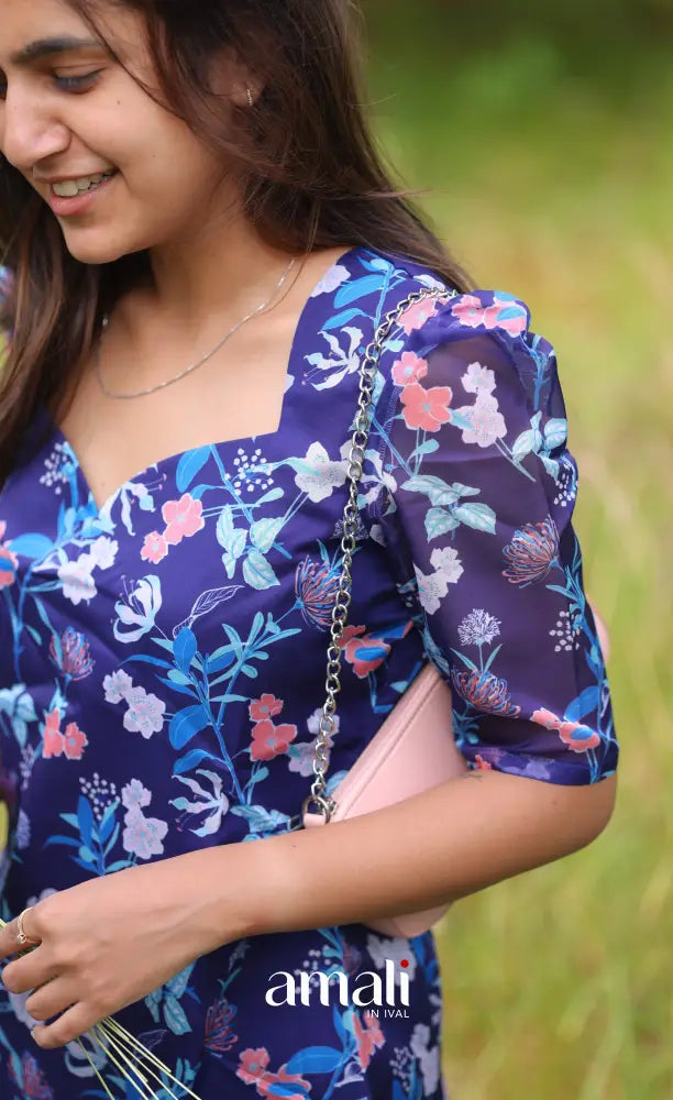 Priyo Organza Kurti - Dark Blue Co-ord sets