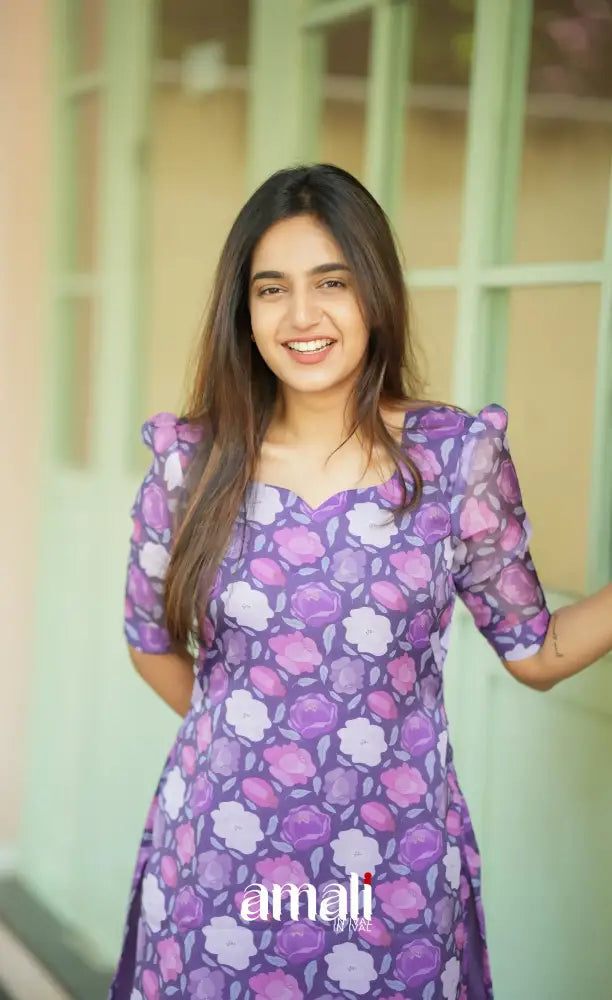 Priyo Organza Kurti - Purple Co-ord sets