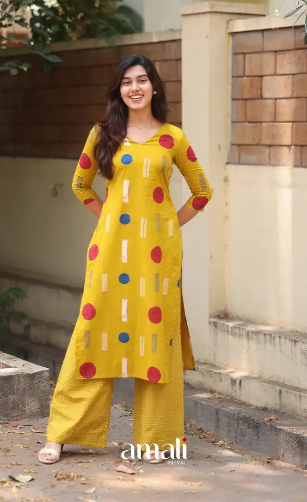 Priyo - Yellow Cotton Co-ord Set - salwar