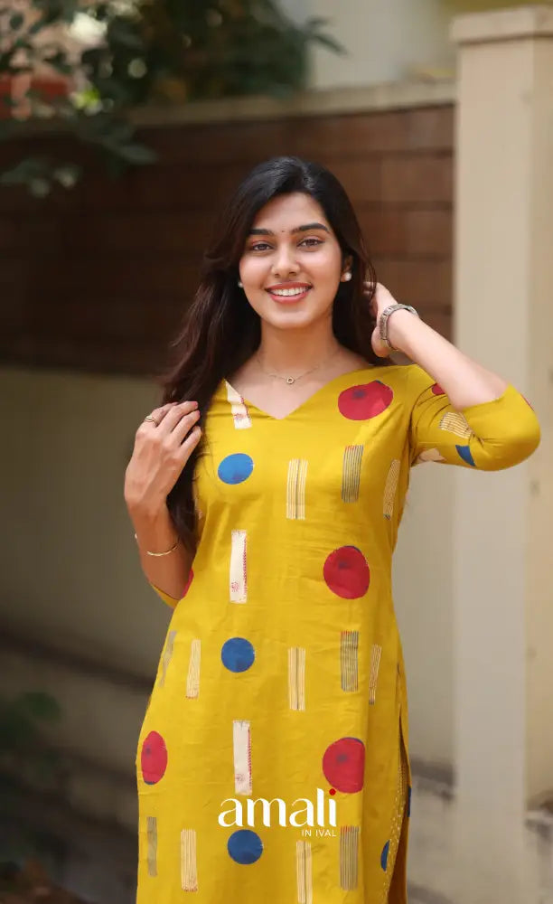 Priyo - Yellow Cotton Co-ord Set - salwar