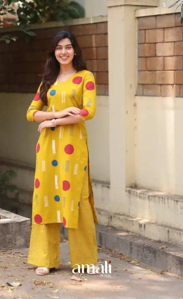 Priyo - Yellow Cotton Co-ord Set - salwar