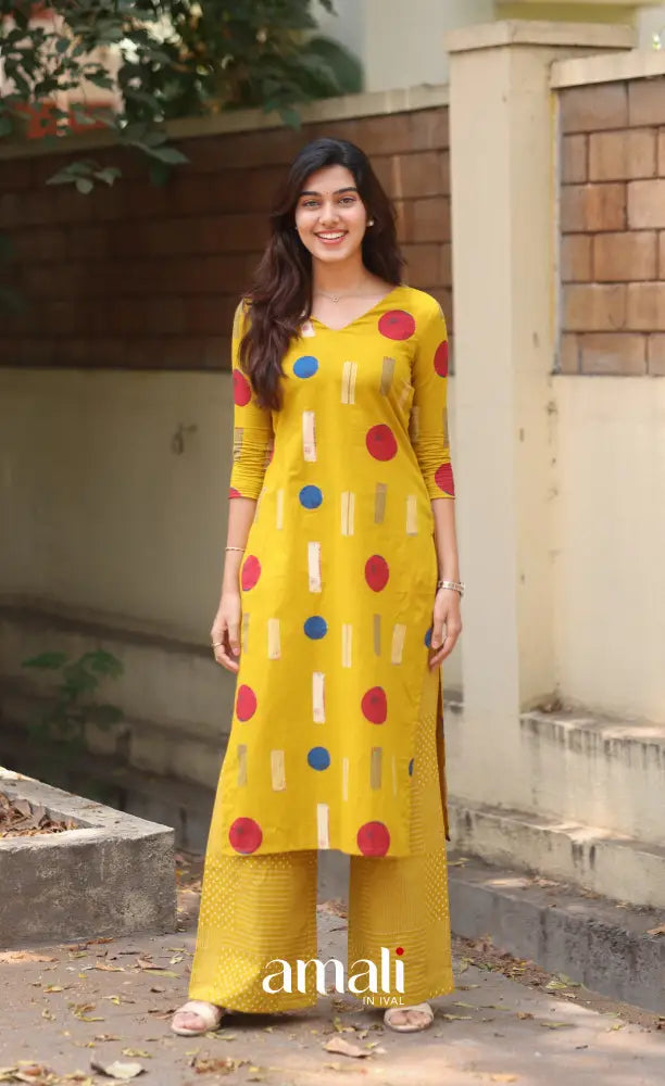 Priyo - Yellow Cotton Co-ord Set - salwar