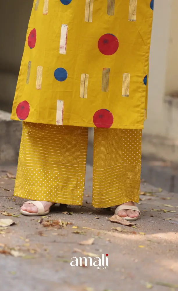 Priyo - Yellow Cotton Co-ord Set - salwar