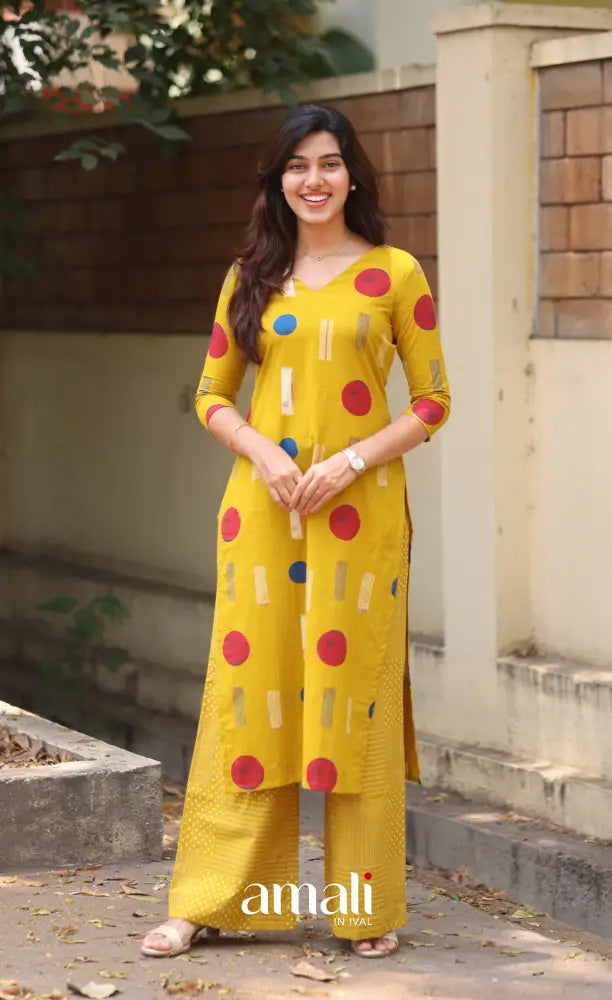 Priyo - Yellow Cotton Co-ord Set - salwar