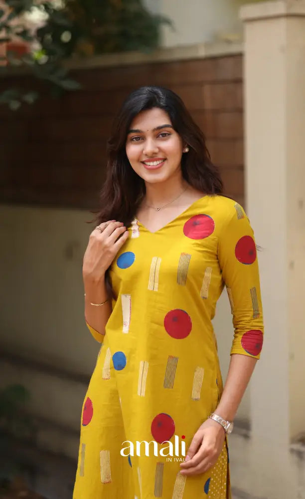 Priyo - Yellow Cotton Co-ord Set - salwar