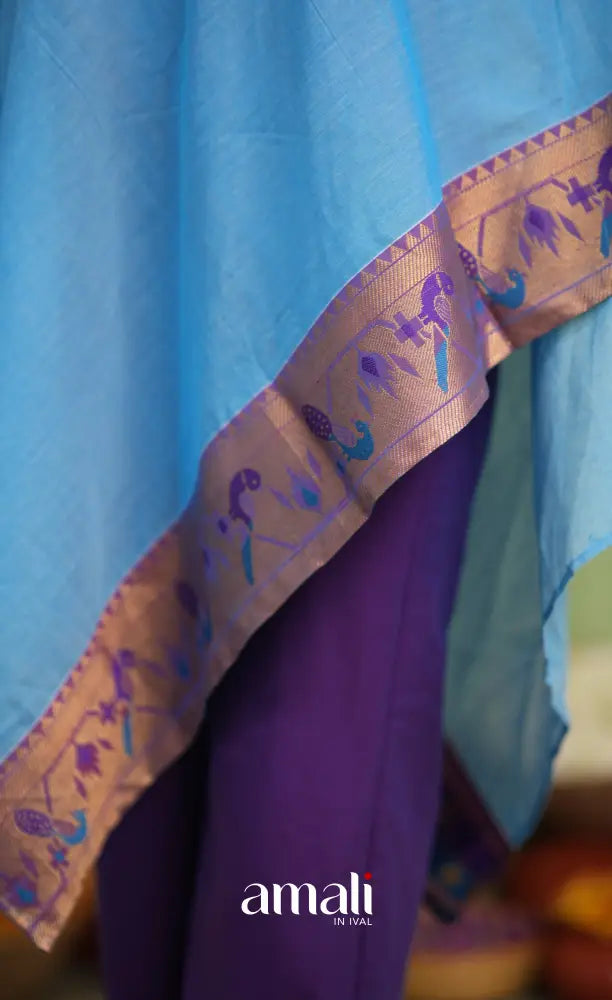 Purple and Sky Blue Kaftaan Set - salwar