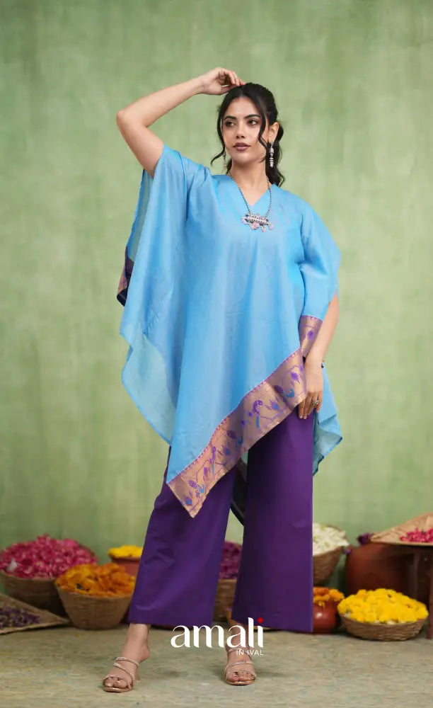 Purple and Sky Blue Kaftaan Set - salwar