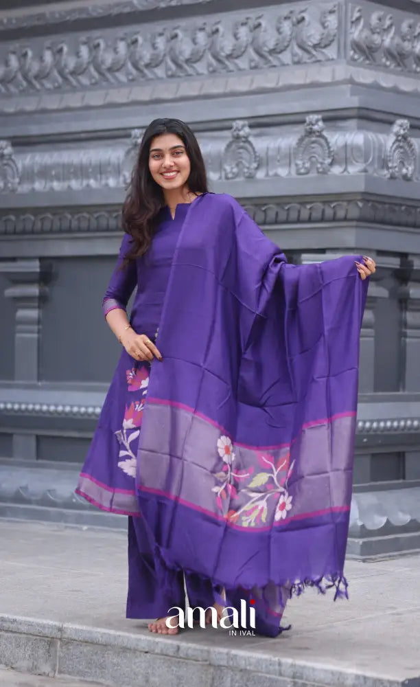 Purple Blended Viscose Chanderi Salwar Set salwar