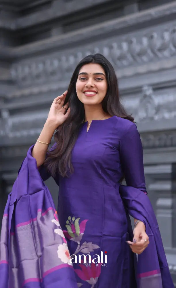 Purple Blended Viscose Chanderi Salwar Set salwar