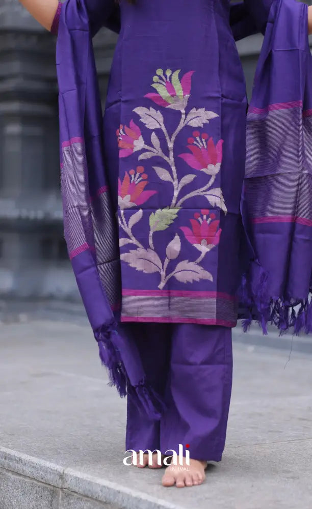 Purple Blended Viscose Chanderi Salwar Set salwar