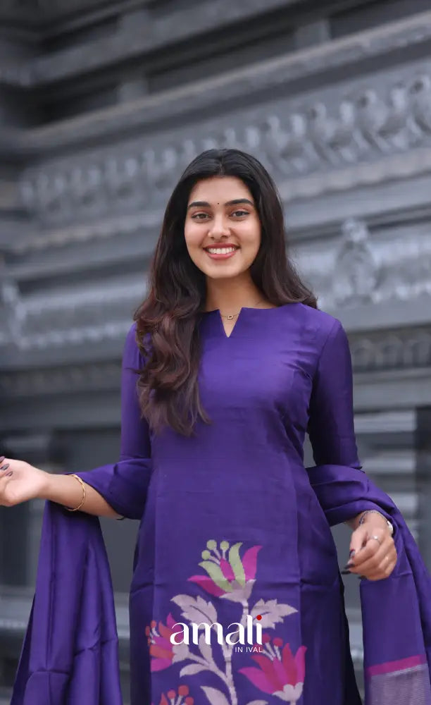 Purple Blended Viscose Chanderi Salwar Set salwar