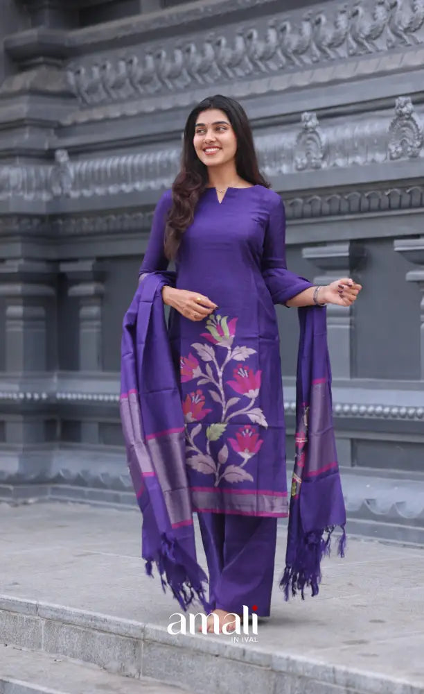Purple Blended Viscose Chanderi Salwar Set salwar