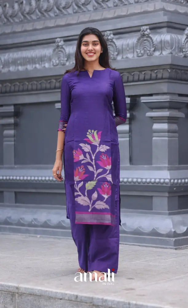 Purple Blended Viscose Chanderi Salwar Set salwar
