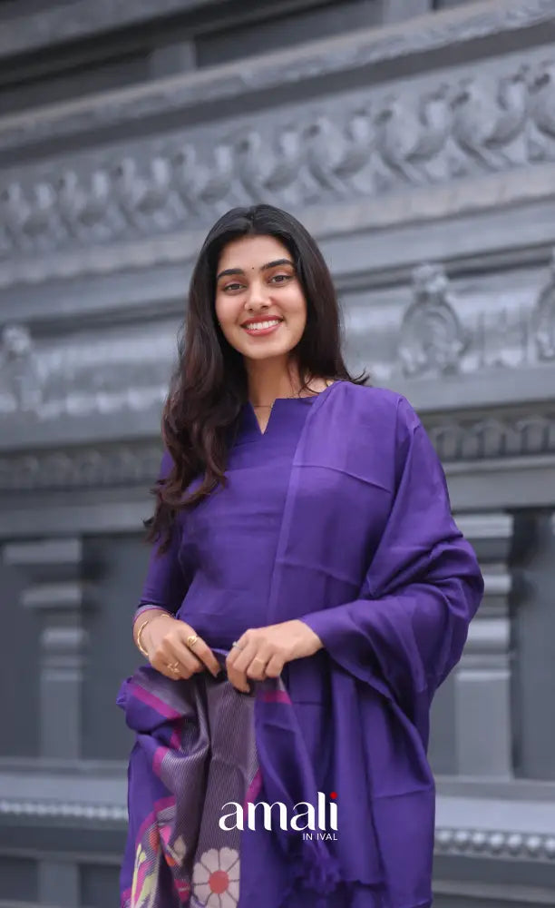 Purple Blended Viscose Chanderi Salwar Set salwar