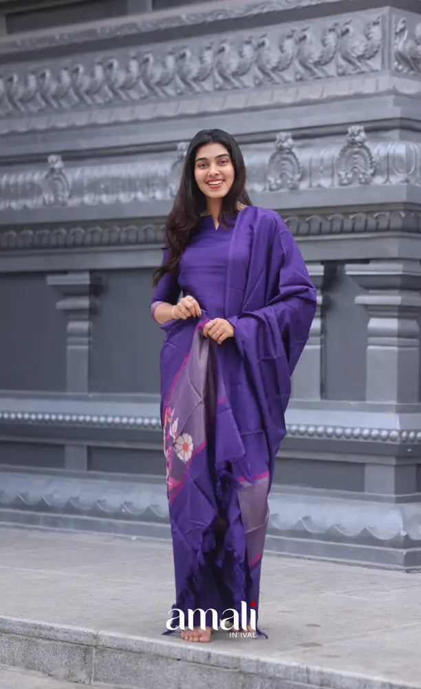 Purple Blended Viscose Chanderi Salwar Set salwar