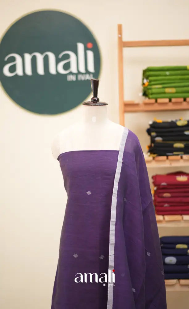 Purple Handloom Linen Unstitched Salwar Set - salwar