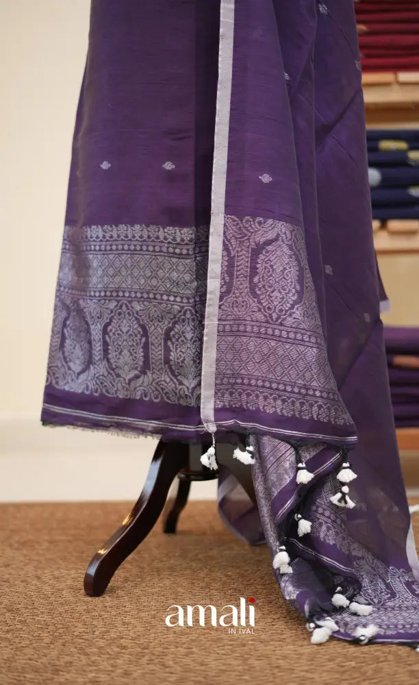Purple Handloom Linen Unstitched Salwar Set - salwar