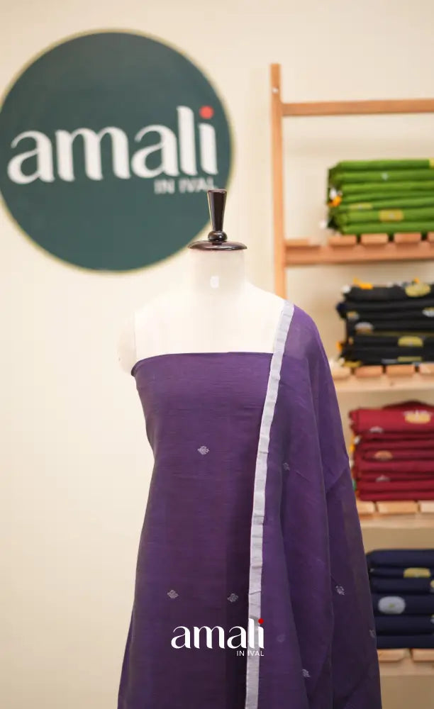Purple Handloom Linen Unstitched Salwar Set - salwar