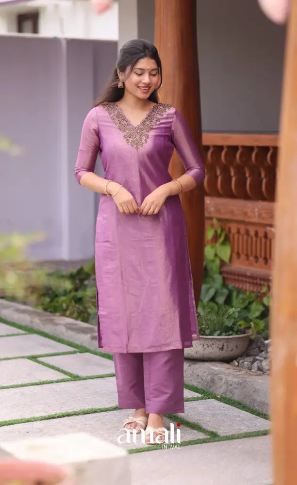 Purple Tissue Blend Salwar Set - salwar