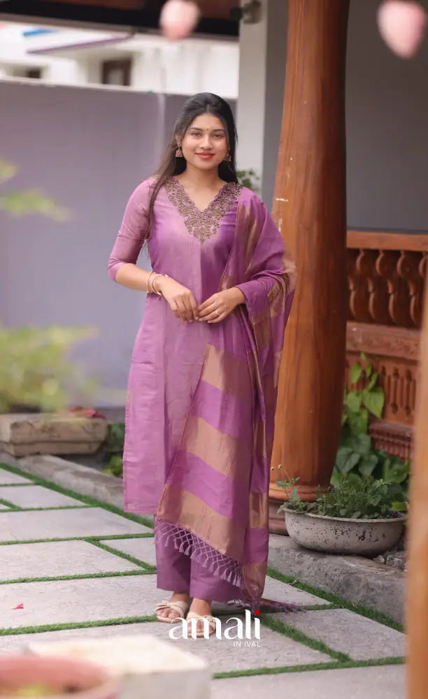 Purple Tissue Blend Salwar Set - salwar
