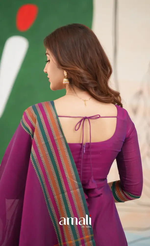 Purplish magenta and Multicolours Narayanpet Cotton Anarkali - Anarkalis