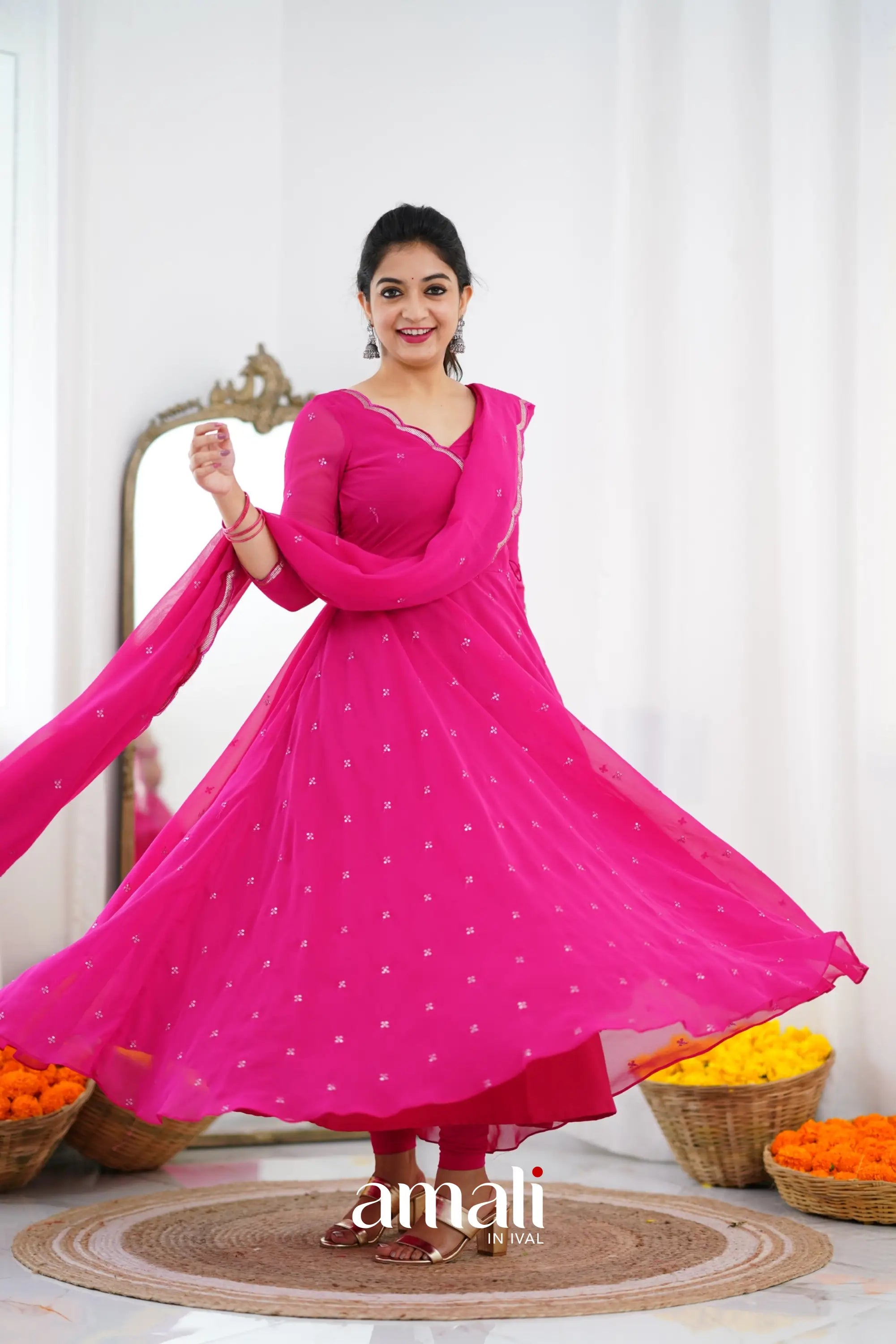 Rani Pink Georgette Anarkali Anarkalis