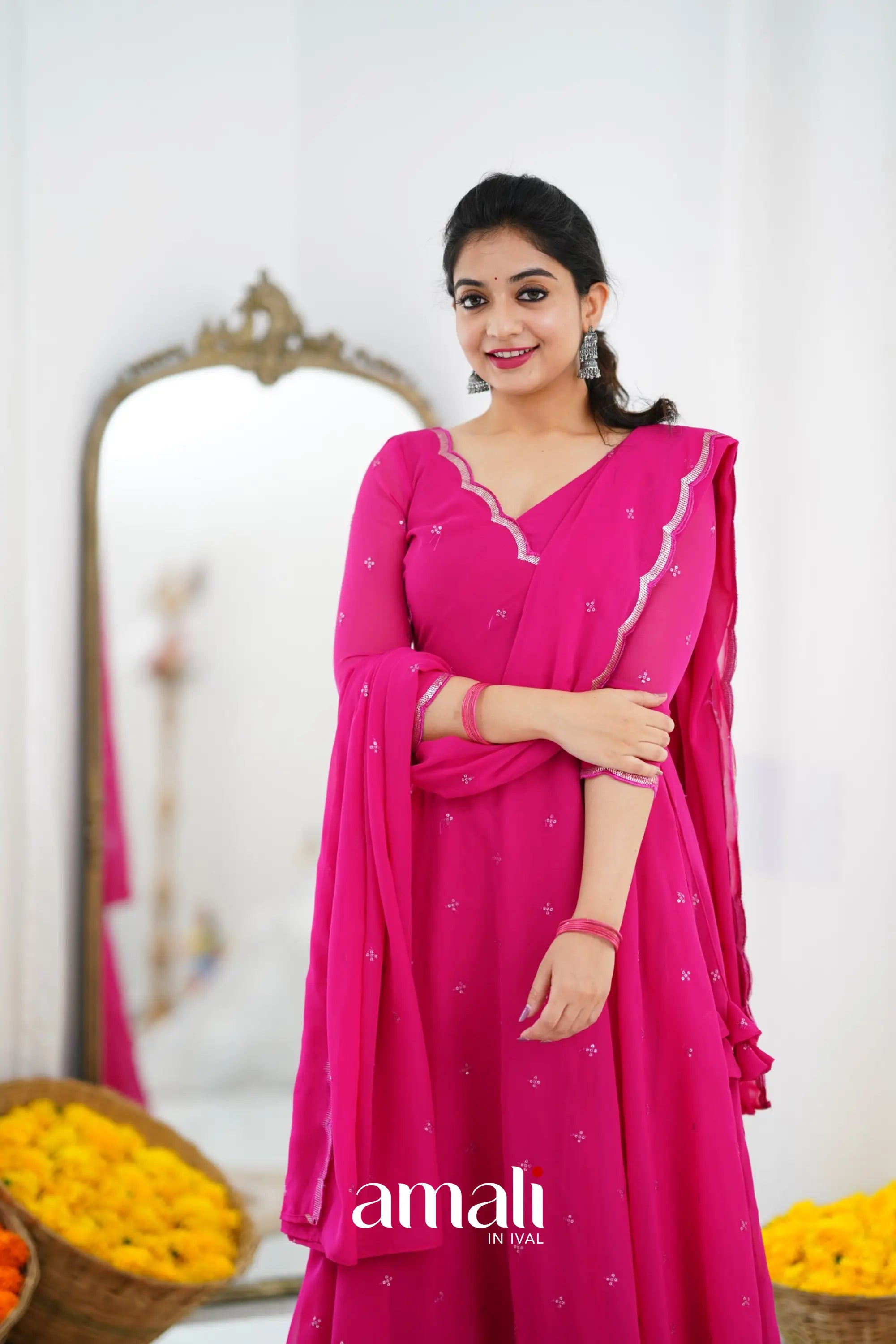 Rani Pink Georgette Anarkali Anarkalis
