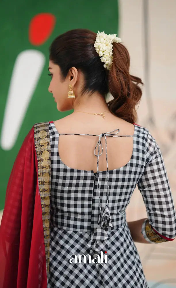 Red and Black Chettinad Cotton Anarkali Anarkalis