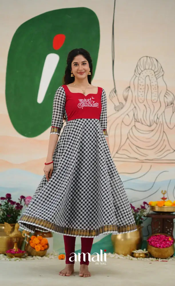 Red and Black Chettinad Cotton Anarkali Anarkalis