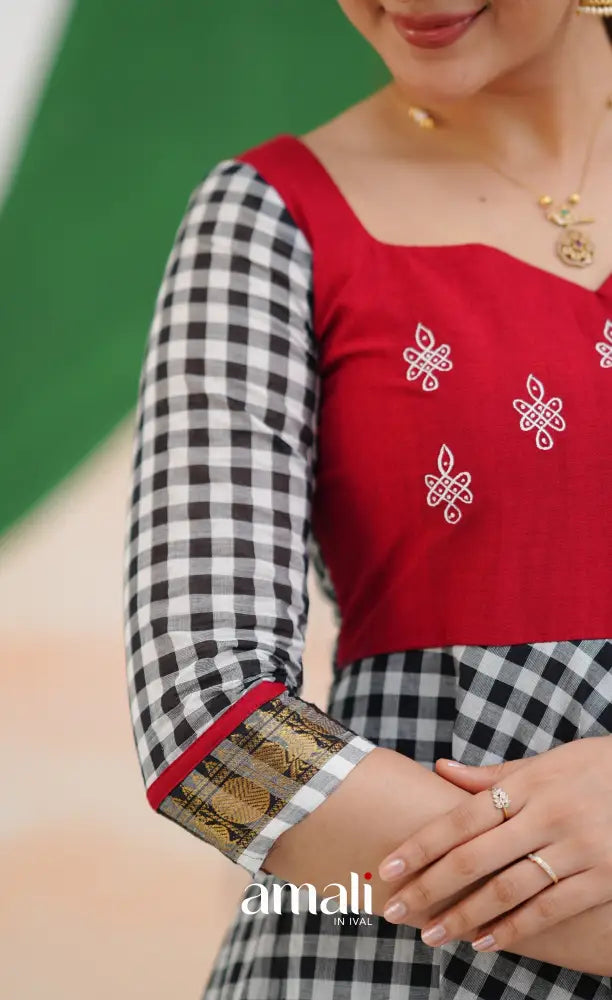 Red and Black Chettinad Cotton Anarkali Anarkalis