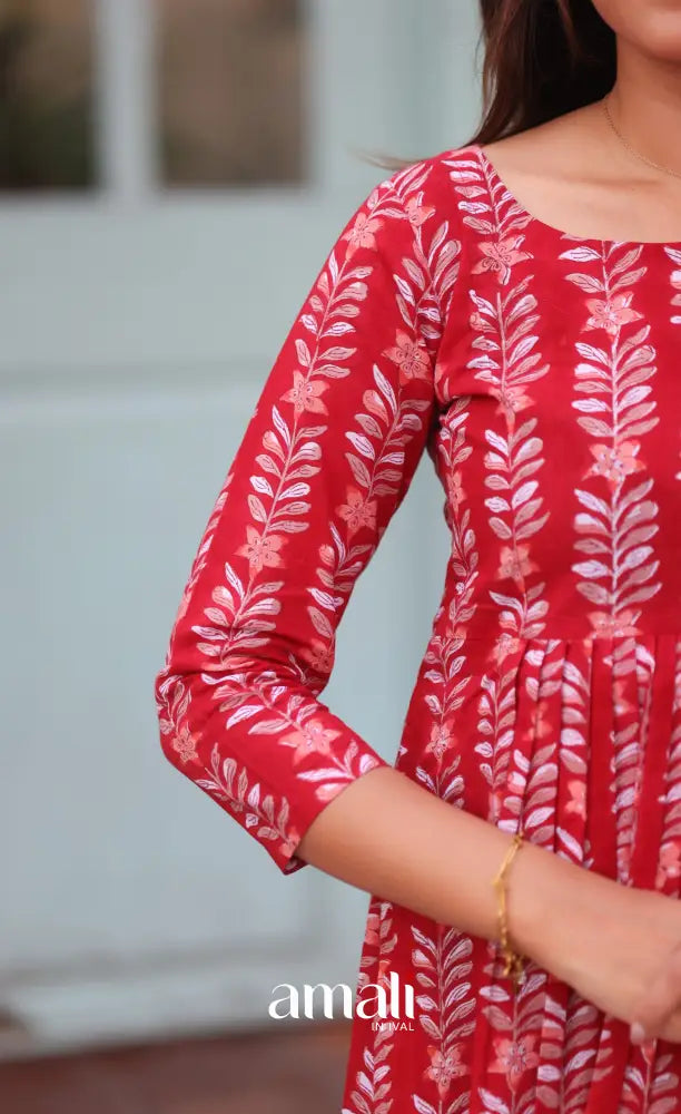 Red Jaipur Hand Block-Printed Short Top - salwar