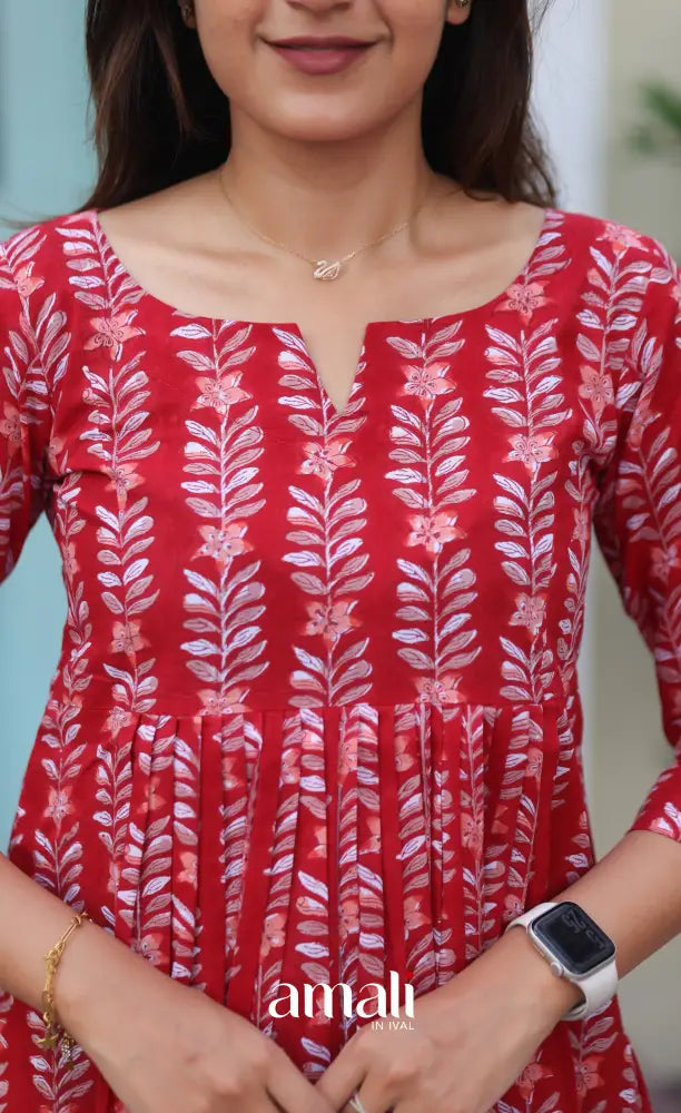 Red Jaipur Hand Block-Printed Short Top - salwar