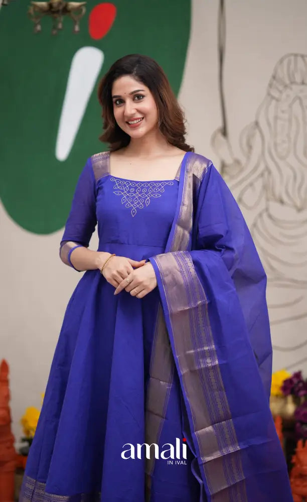 Royal Blue Chettinad Cotton Anarkali Anarkalis