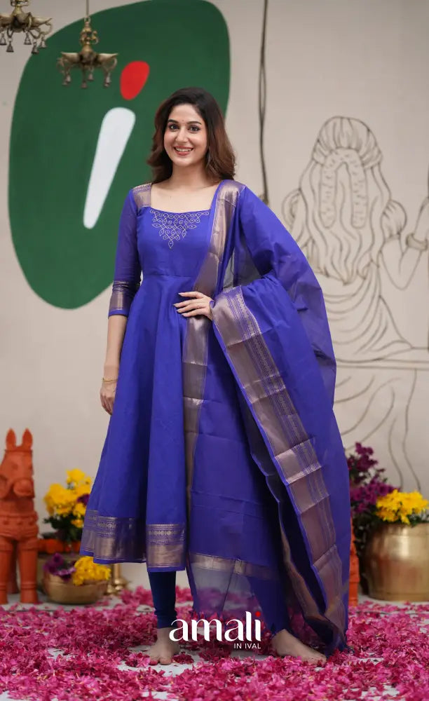 Royal Blue Chettinad Cotton Anarkali Anarkalis
