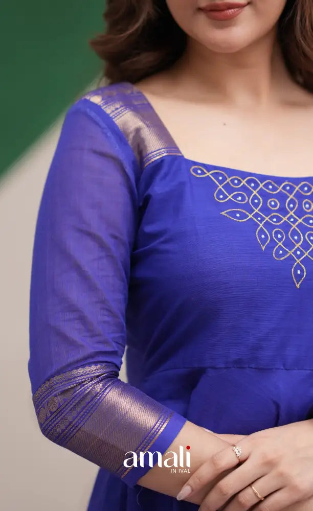 Royal Blue Chettinad Cotton Anarkali Anarkalis