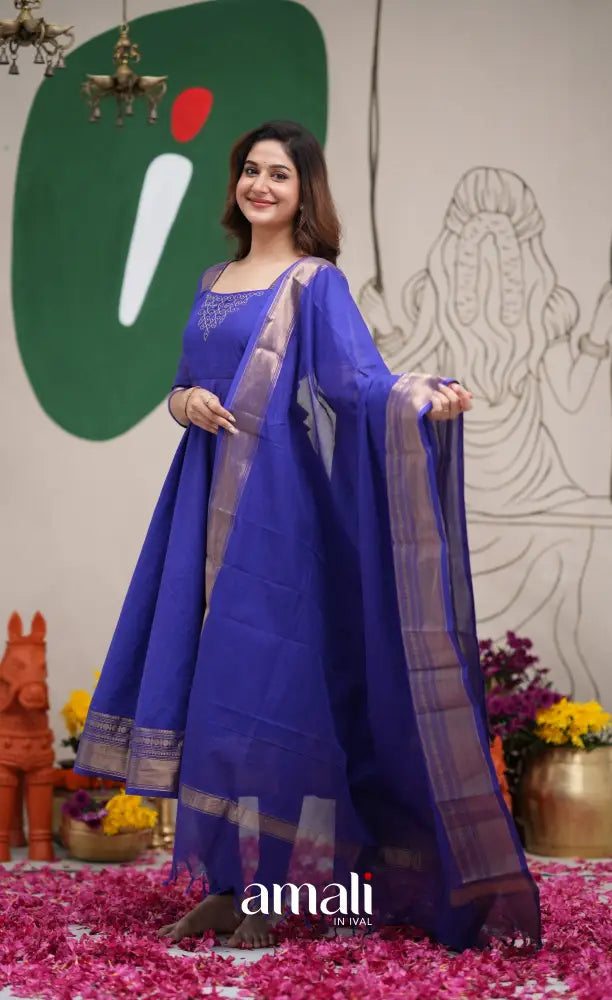 Royal Blue Chettinad Cotton Anarkali Anarkalis