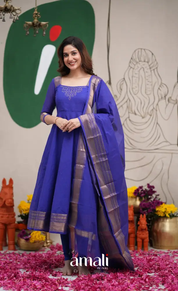 Royal Blue Chettinad Cotton Anarkali Anarkalis