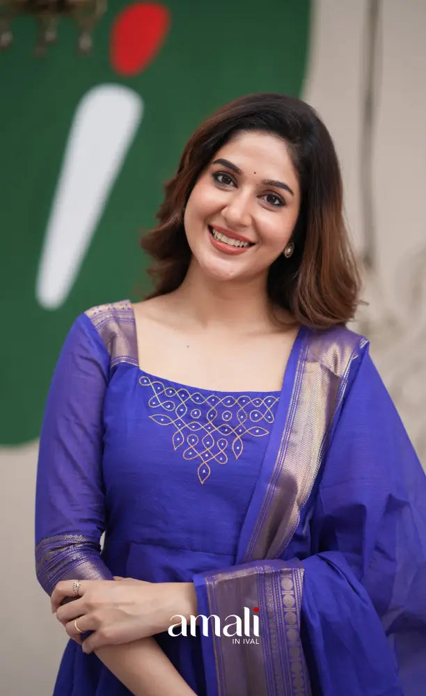 Royal Blue Chettinad Cotton Anarkali Anarkalis