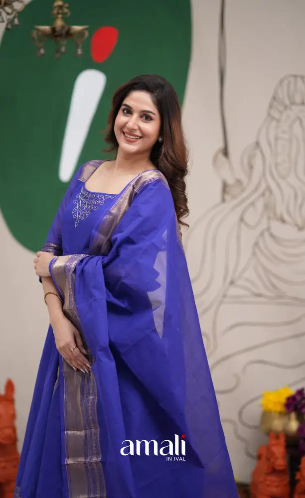 Royal Blue Chettinad Cotton Anarkali Anarkalis