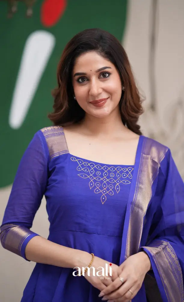 Royal Blue Chettinad Cotton Anarkali Anarkalis