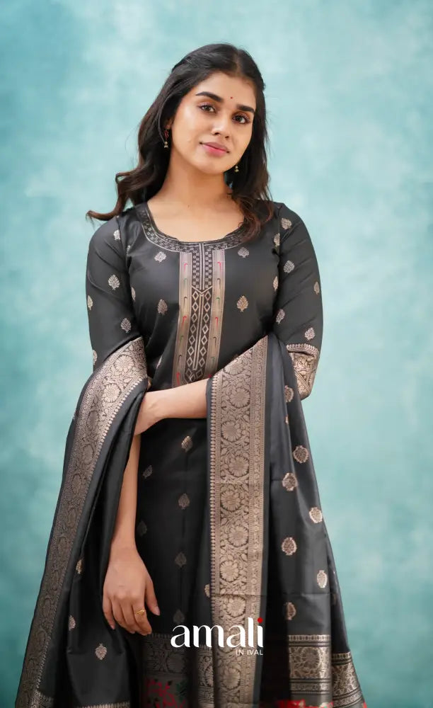 Sanvi - Black Blended Paithani Silk Salwar salwar
