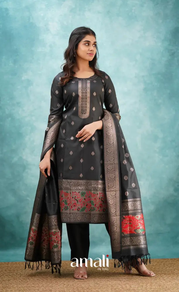 Sanvi - Black Blended Paithani Silk Salwar salwar