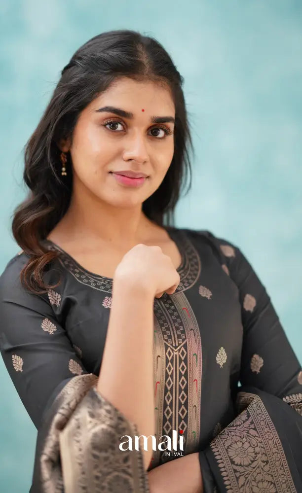 Sanvi - Black Blended Paithani Silk Salwar salwar