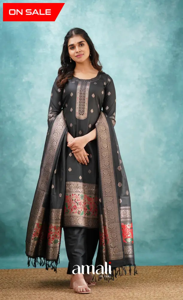 Sanvi - Black Blended Paithani Silk Salwar salwar