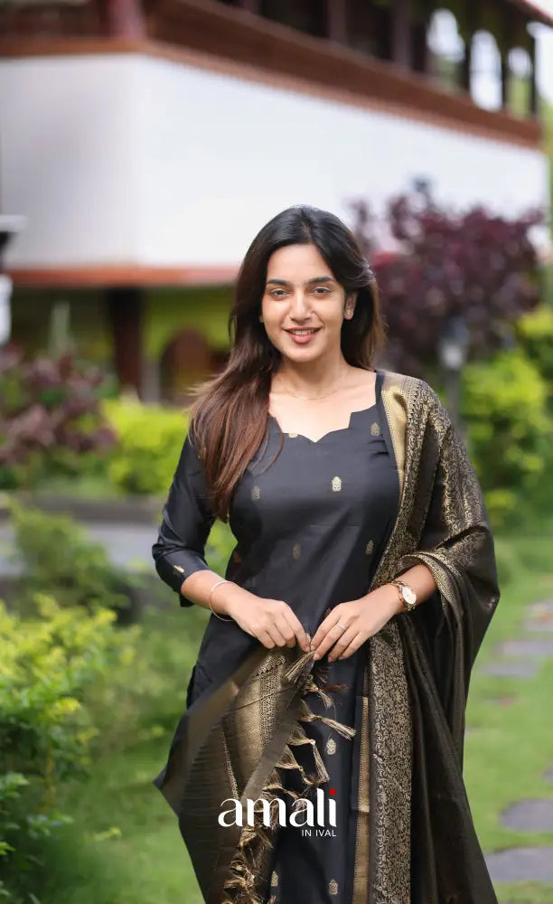 Sanvi Blended Silk Salwar - Black salwar