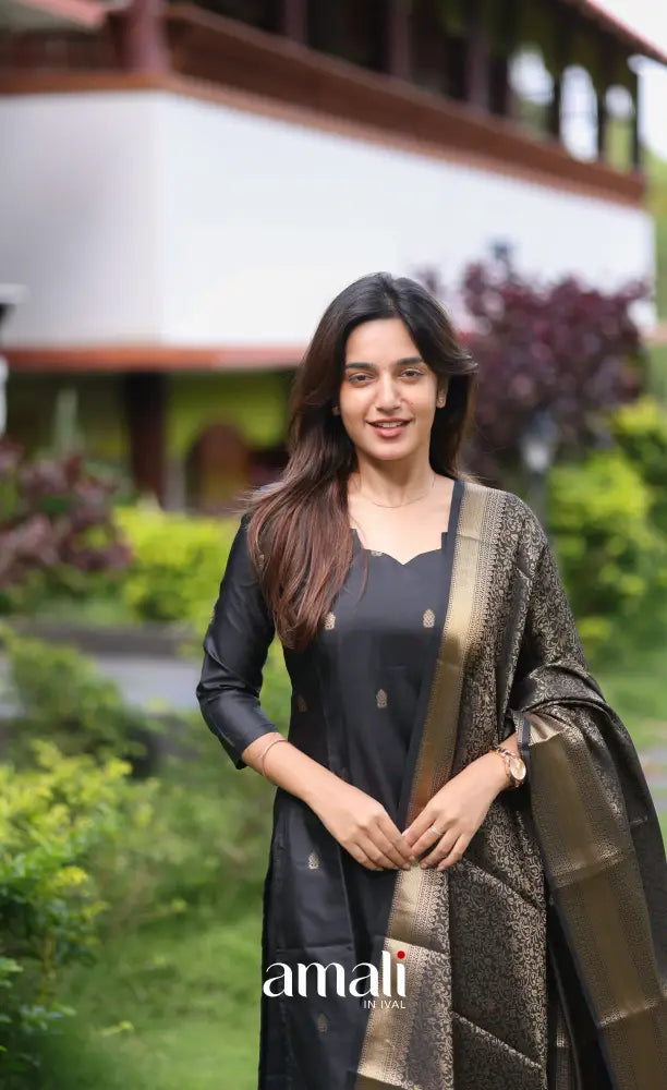 Sanvi Blended Silk Salwar - Black salwar